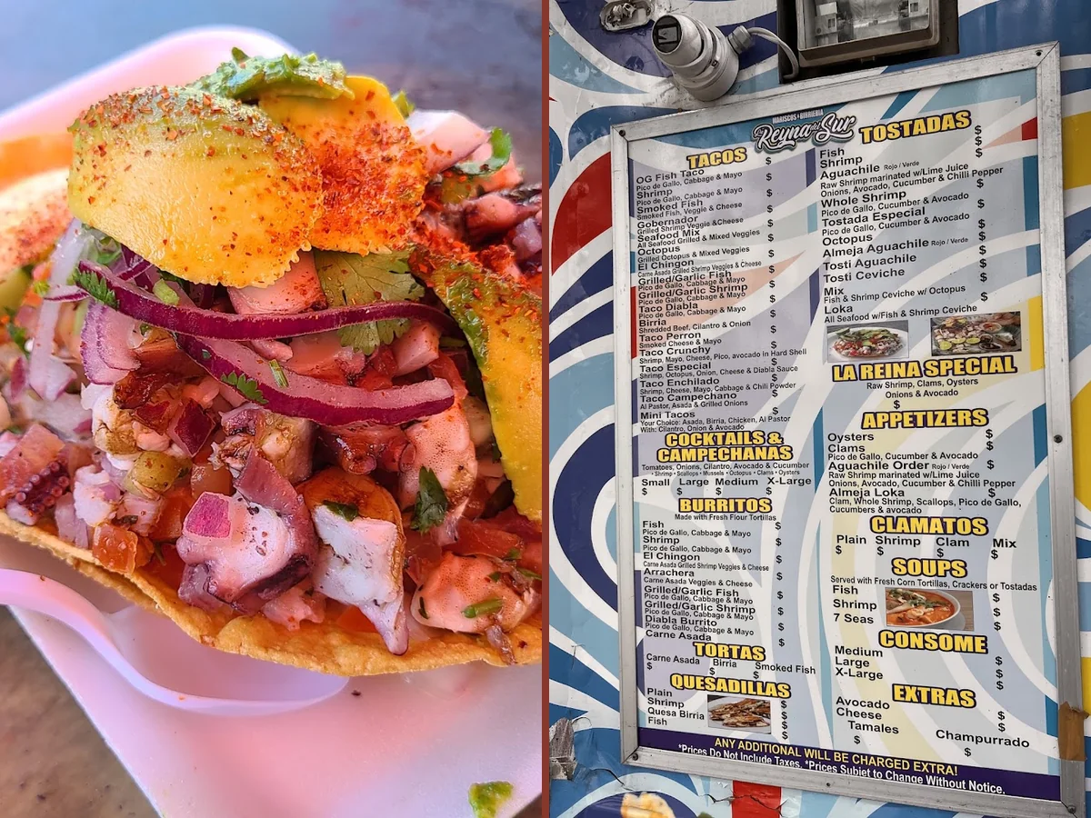 Seafood tacos served on a casual dining table.