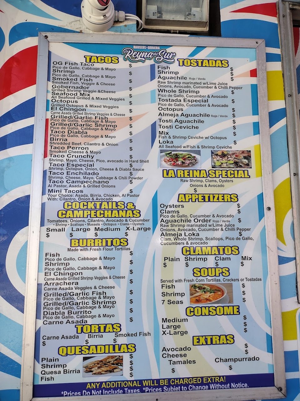 Menu page showing taco options and small plates.